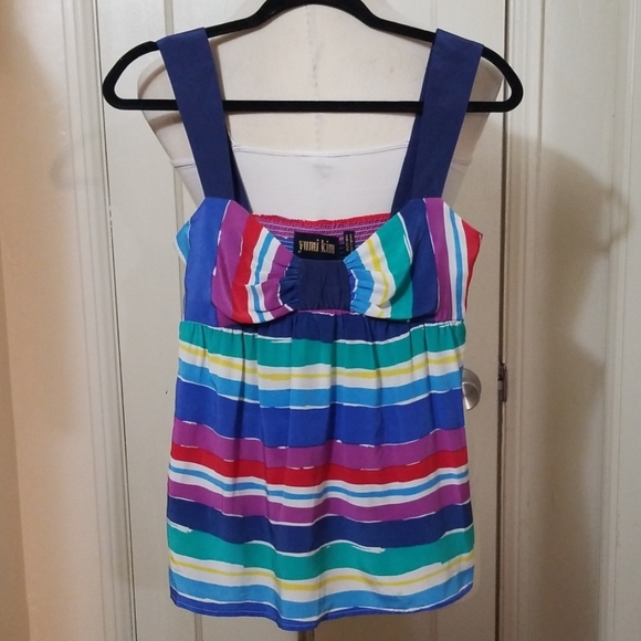 YUMI KIM silk blue stripe multicolored sleeveless top size S - Picture 1 of 7